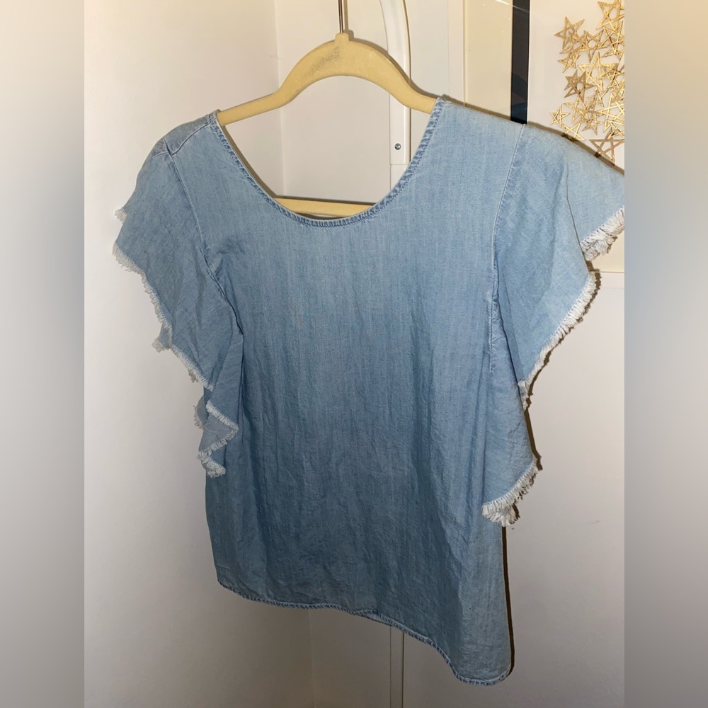 denim-look, open back blouse